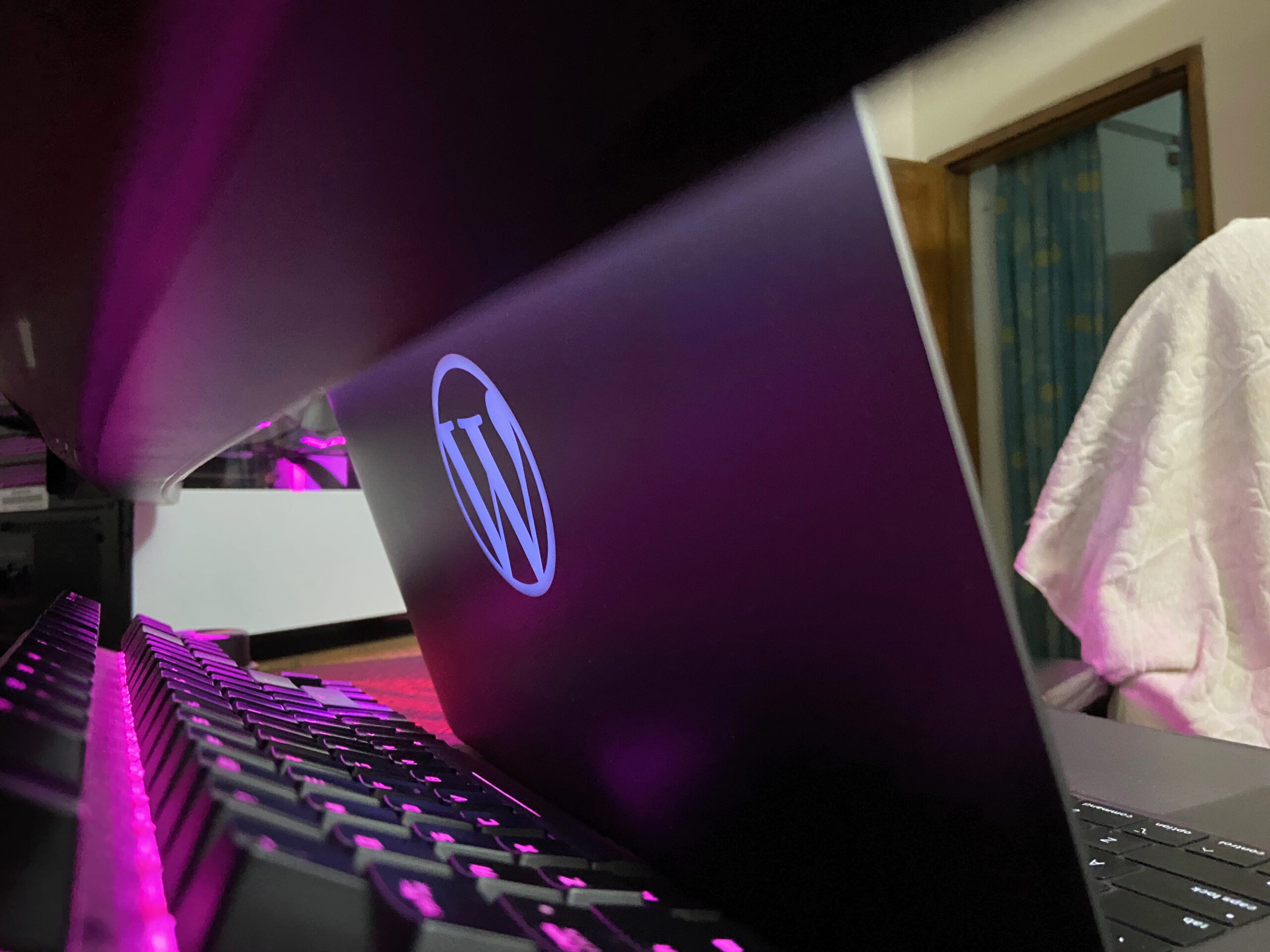 macbook with WordPress logo