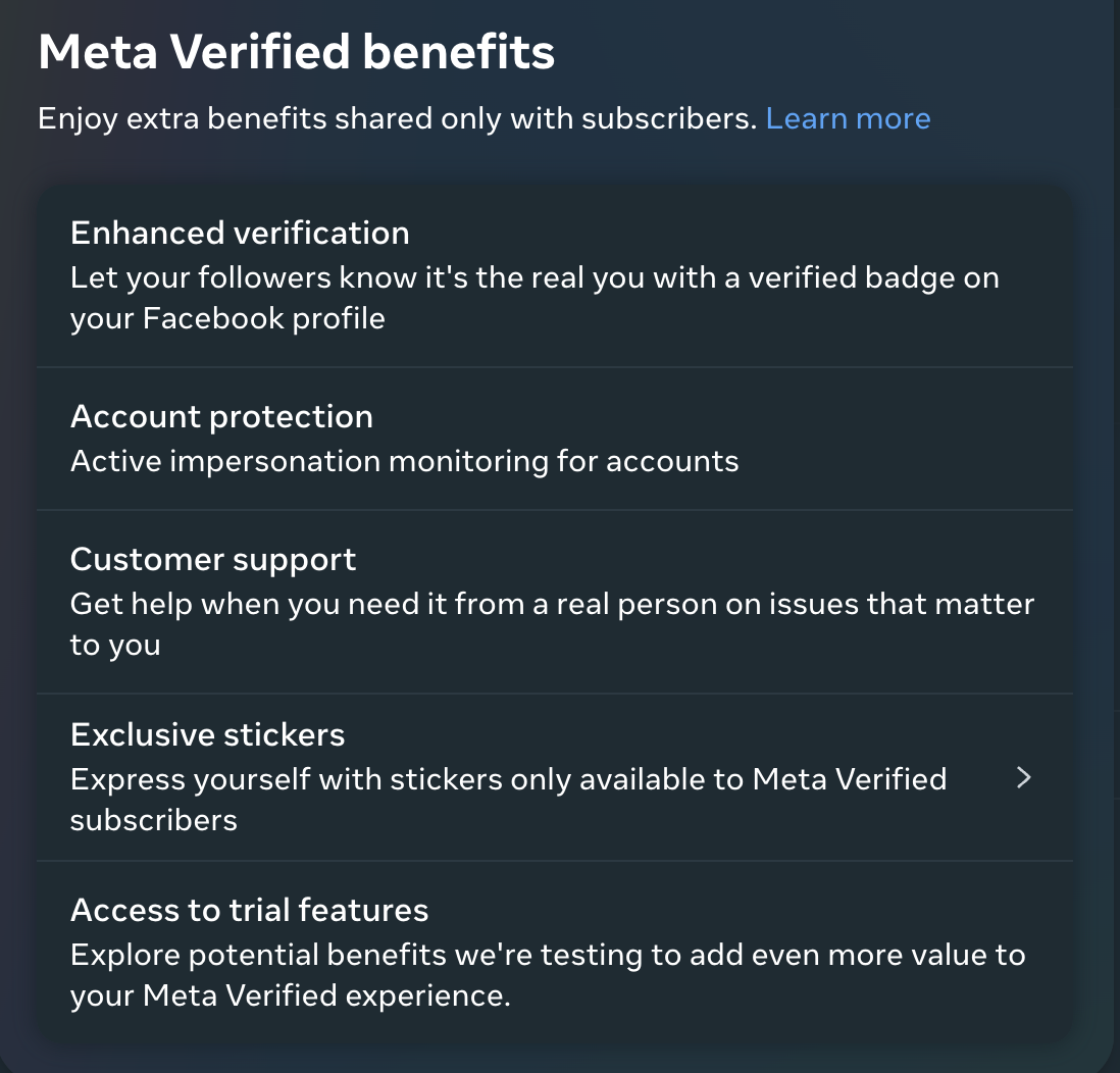 meta verified benefits.